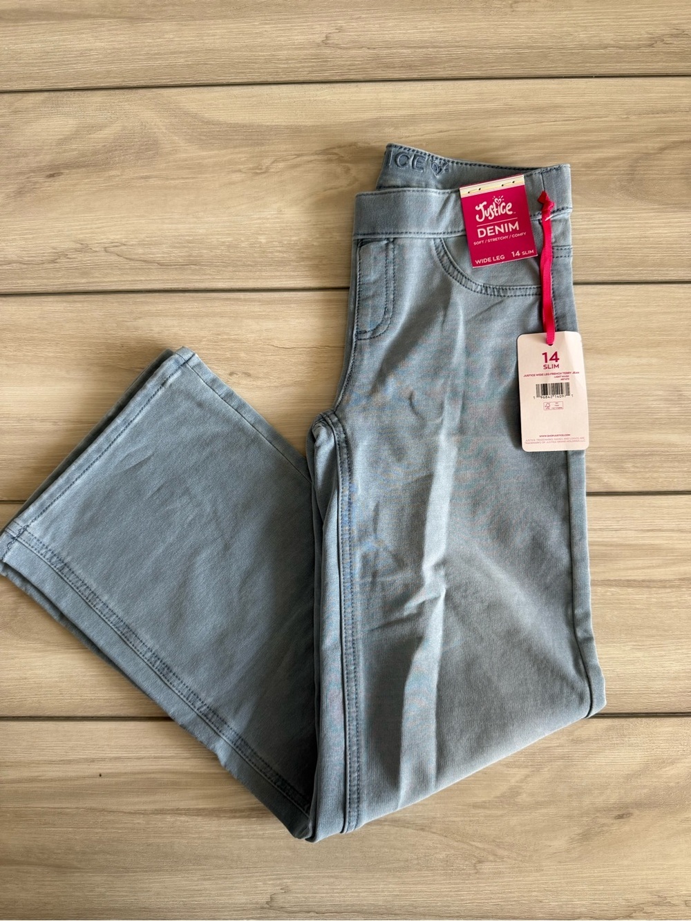 Justice Wide Leg French Terry Jeans Blue Size 14 Slim NWT IN PACKAGE